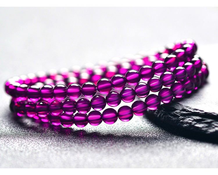 瑾洛天然巴西精品紫牙乌石榴石手链三圈 老矿料帝王紫 收藏品 女人