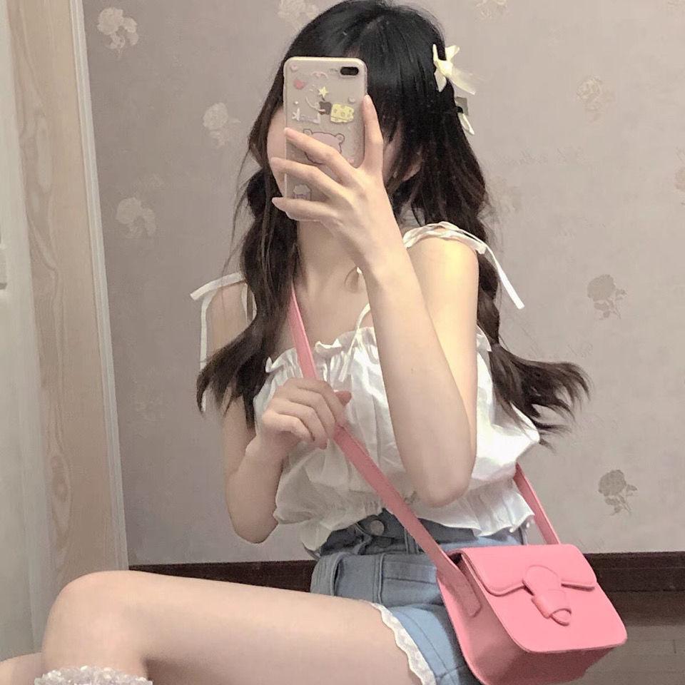 日系夏季软妹荷叶边甜美可爱纯欲吊带女学生外穿短款背心辣妹上衣