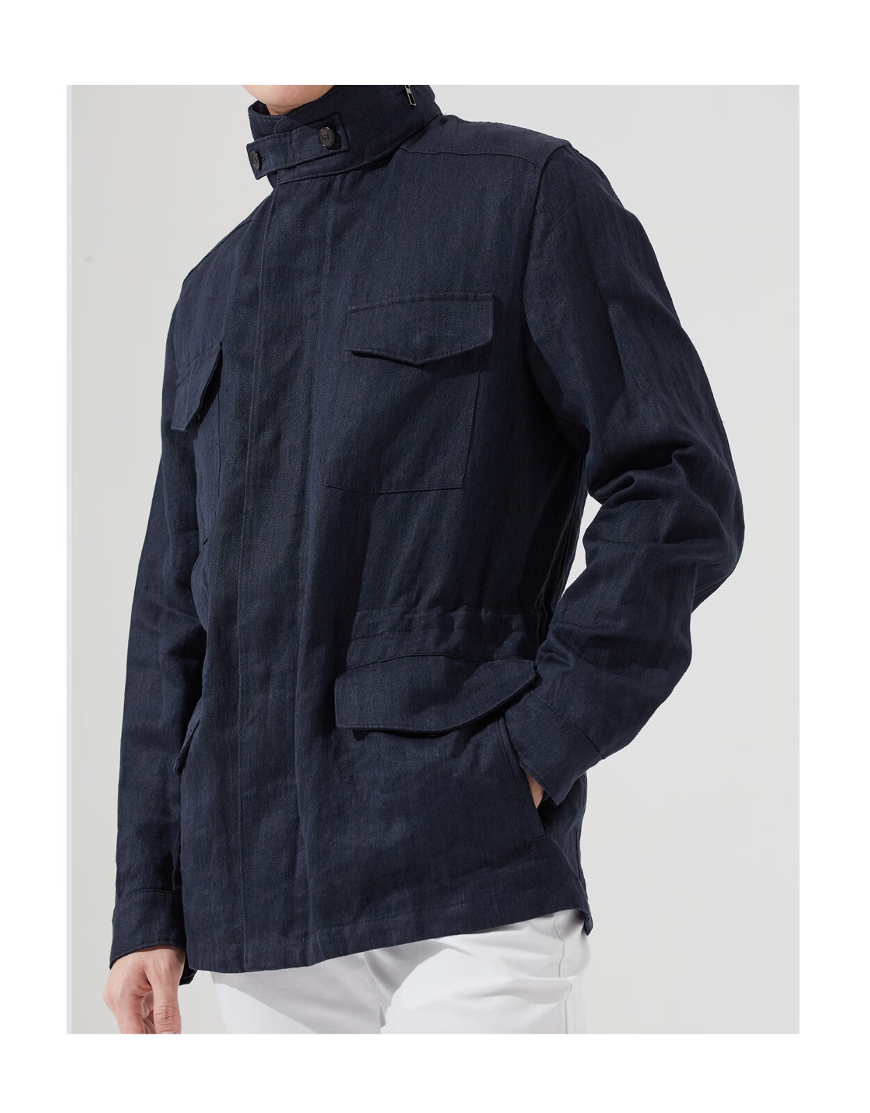 猎装夹克男外套高端复古工装品牌休闲商务男士上衣凯度深蓝立领标准46