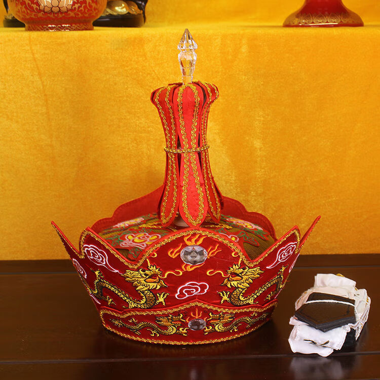 五佛帽毗卢帽佛教用品道具唐僧帽 僧帽法帽 五佛冠寺庙法师道具 红色