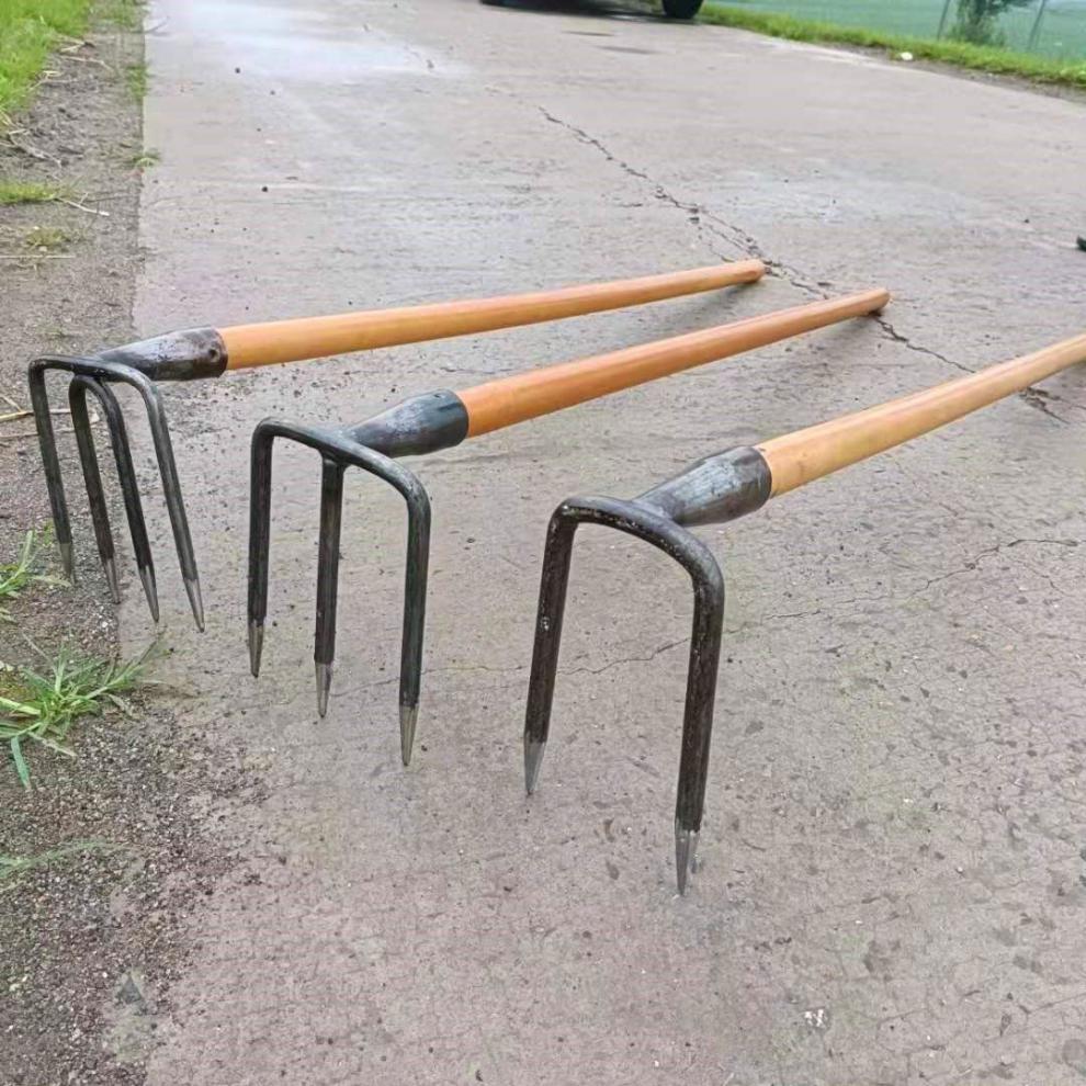 铁耙子农用多功能钢耙翻地松土多齿镐赶海挖贝刨花生实心钢耙园林园艺