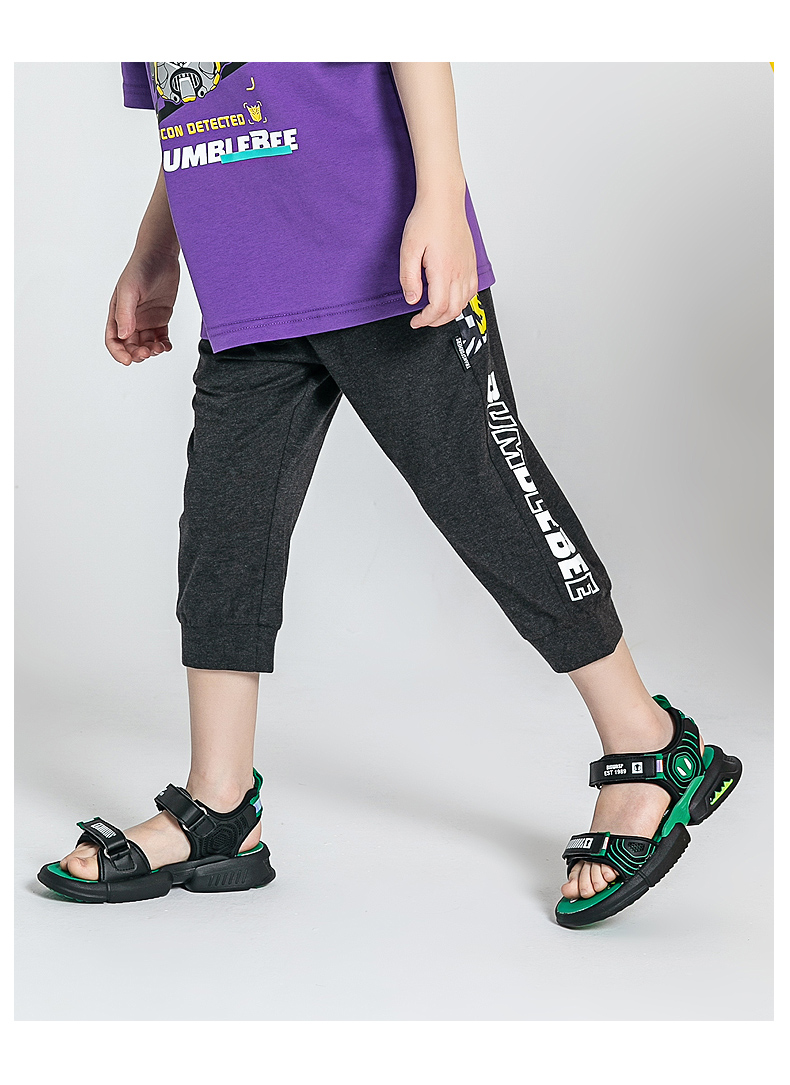 大黄蜂童装男童七分裤儿童韩版洋气夏装2020新款男孩休闲运动裤黑色