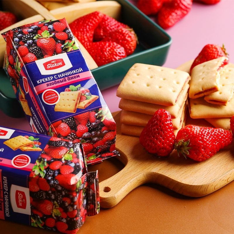 俄罗斯进口斯拉贡果酱夹心软饼干零食小吃休闲食品 【新品】草莓味328