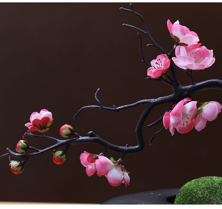 园艺创意仿真梅花花艺盆景摆件新中式家居装饰插花腊梅假花套装摆设