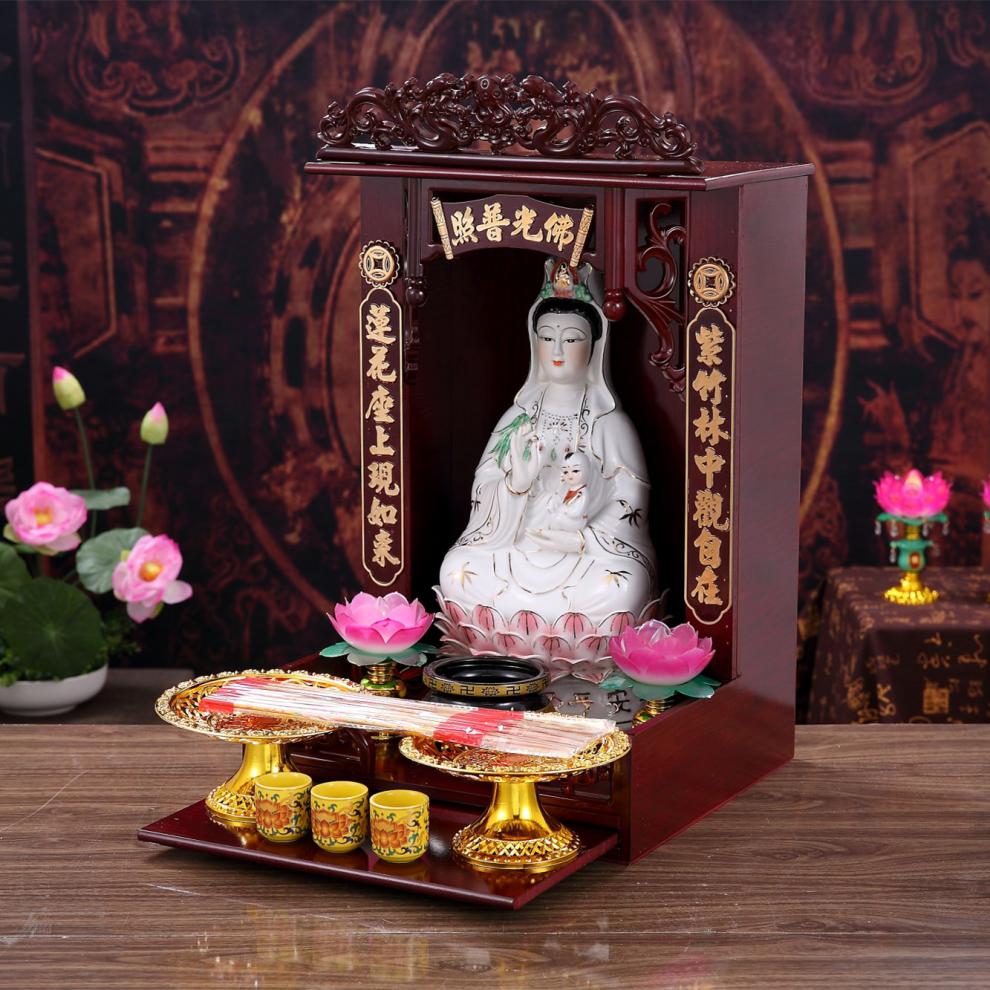 送子观音佛像 陶瓷送子观音佛像观世音菩萨神像 16英寸 子观音带房子