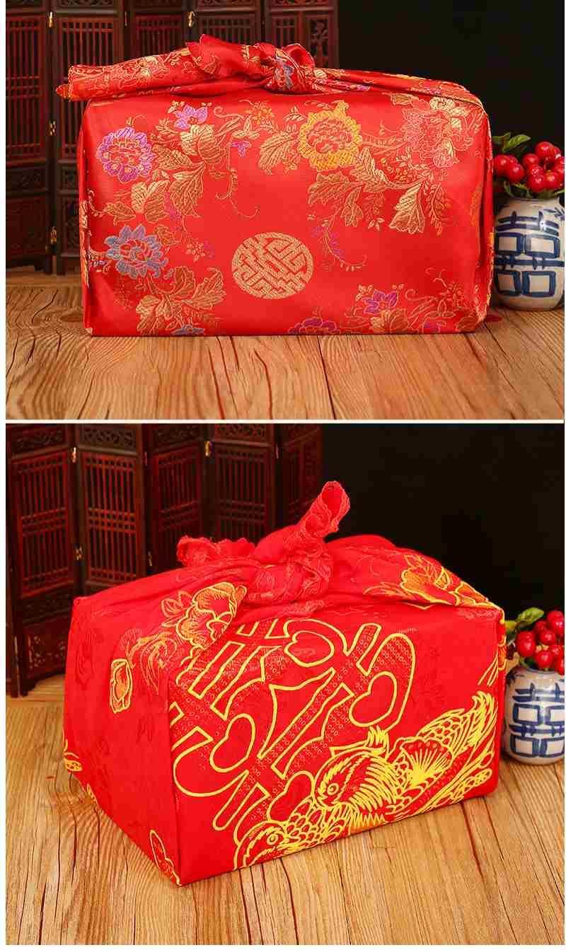 肆玺中式结婚红布包袱皮新娘陪嫁道具刺绣喜盆包裹布婚庆用品欢天喜地