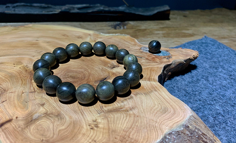 镶思玉 金丝楠木手串阴沉木 多年阴干树头老料 略带水波乌木情侣 手工