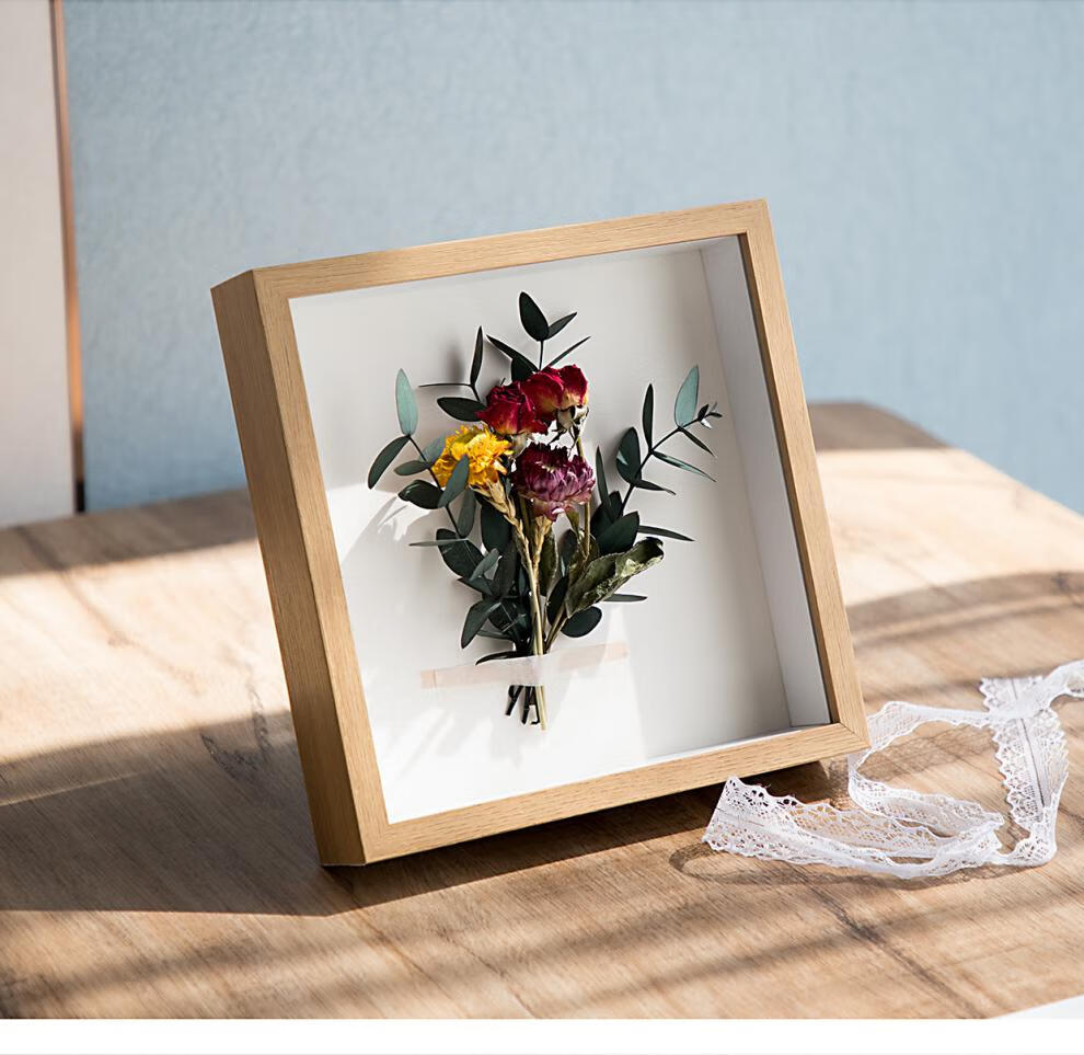 选茶家居玫瑰花干花相框立体中空3cm摆台手工diy贝壳画框油画书画装裱