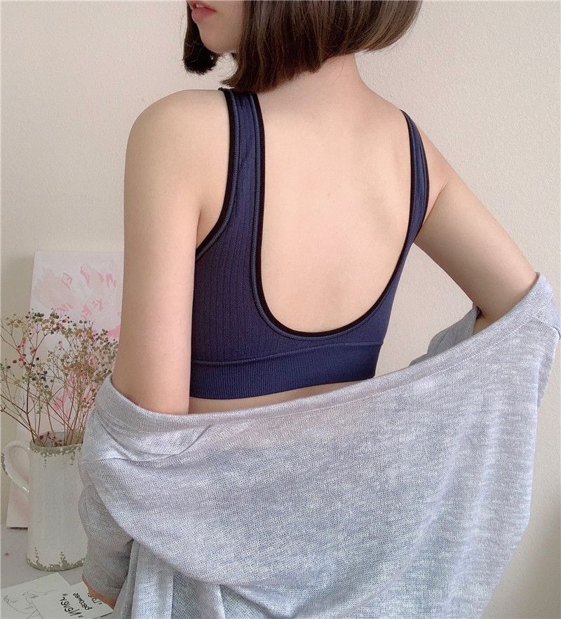 肩带无钢圈跑步防震美背心瑜伽学生少女吊带内衣v55黑色均码80130斤