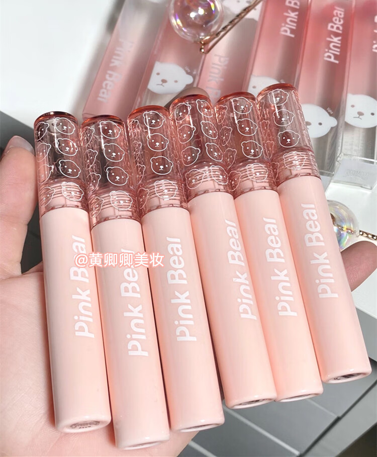 pinkbear皮可熊泡泡镜面水光唇釉皮克熊b555唇蜜泥小众品牌女金色a411