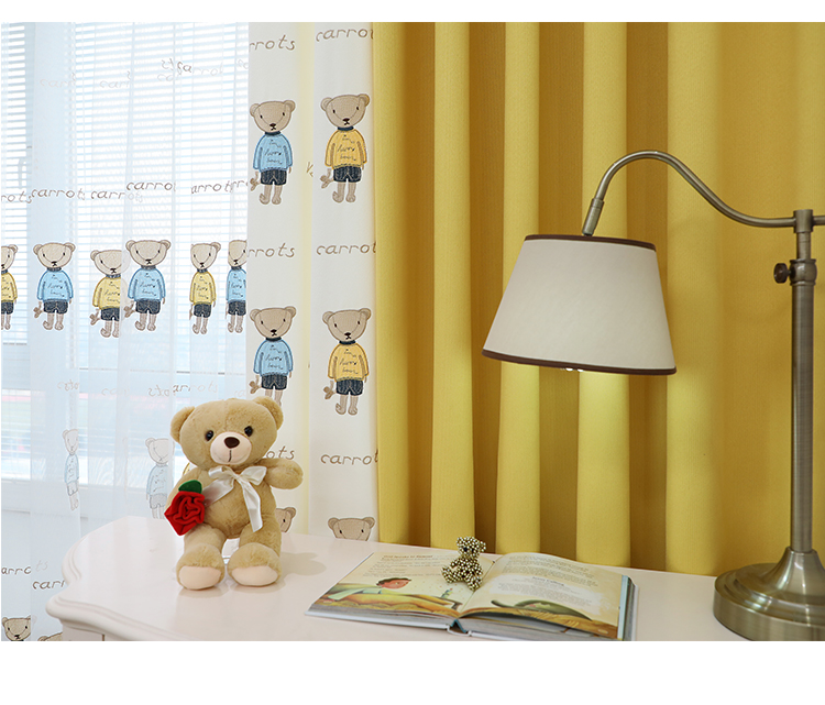现代地中海英伦风棉麻儿童房卧室飘窗短帘卡通男孩小熊遮光窗帘幔帘b