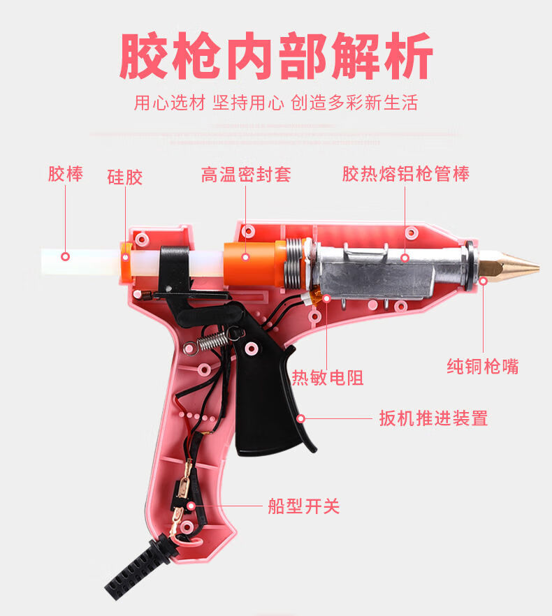 热熔胶枪胶棒家用儿童手工修补工具套装小号多色热能胶枪黄色款90w款