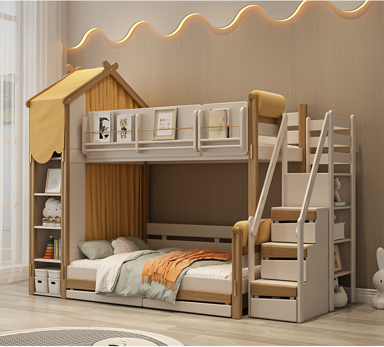 京选品质带秋千儿童实木床玩乐组合儿童多功能上下床带吊环秋千滑梯