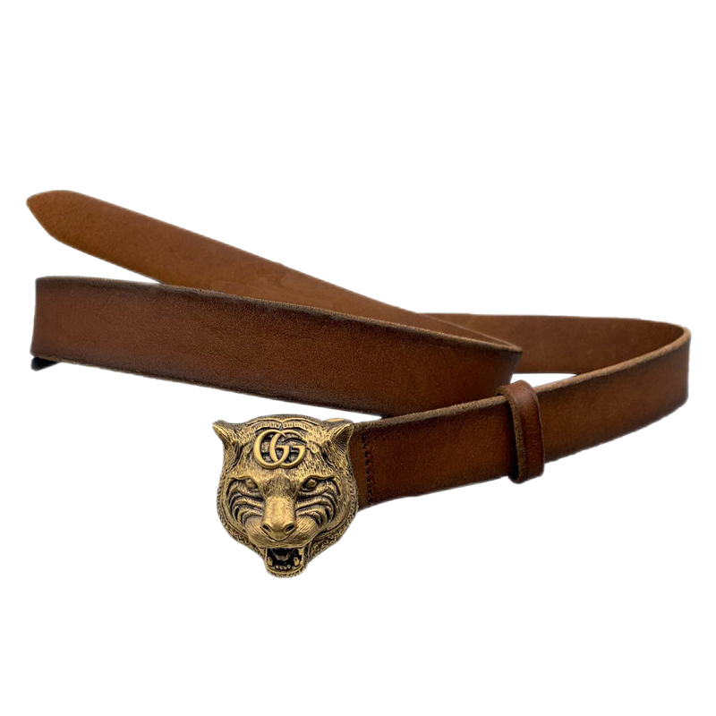 精品gucci古驰棕色皮质虎头男士腰带棕色90