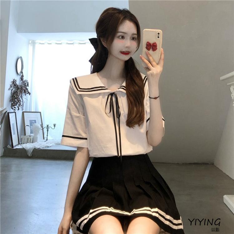 女生裙子百褶裙子少女夏装2022新款初中学生学院风海军领短裙连衣裙jk