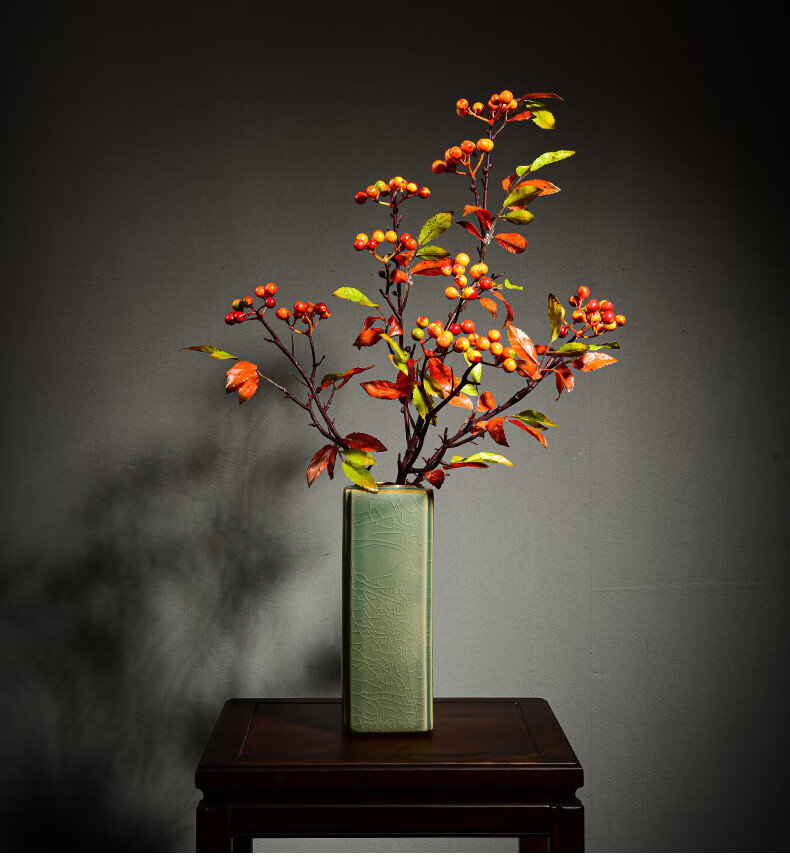fw冬青果陶瓷大花瓶花插中式客厅家居干花餐桌装饰花插花艺水培水养