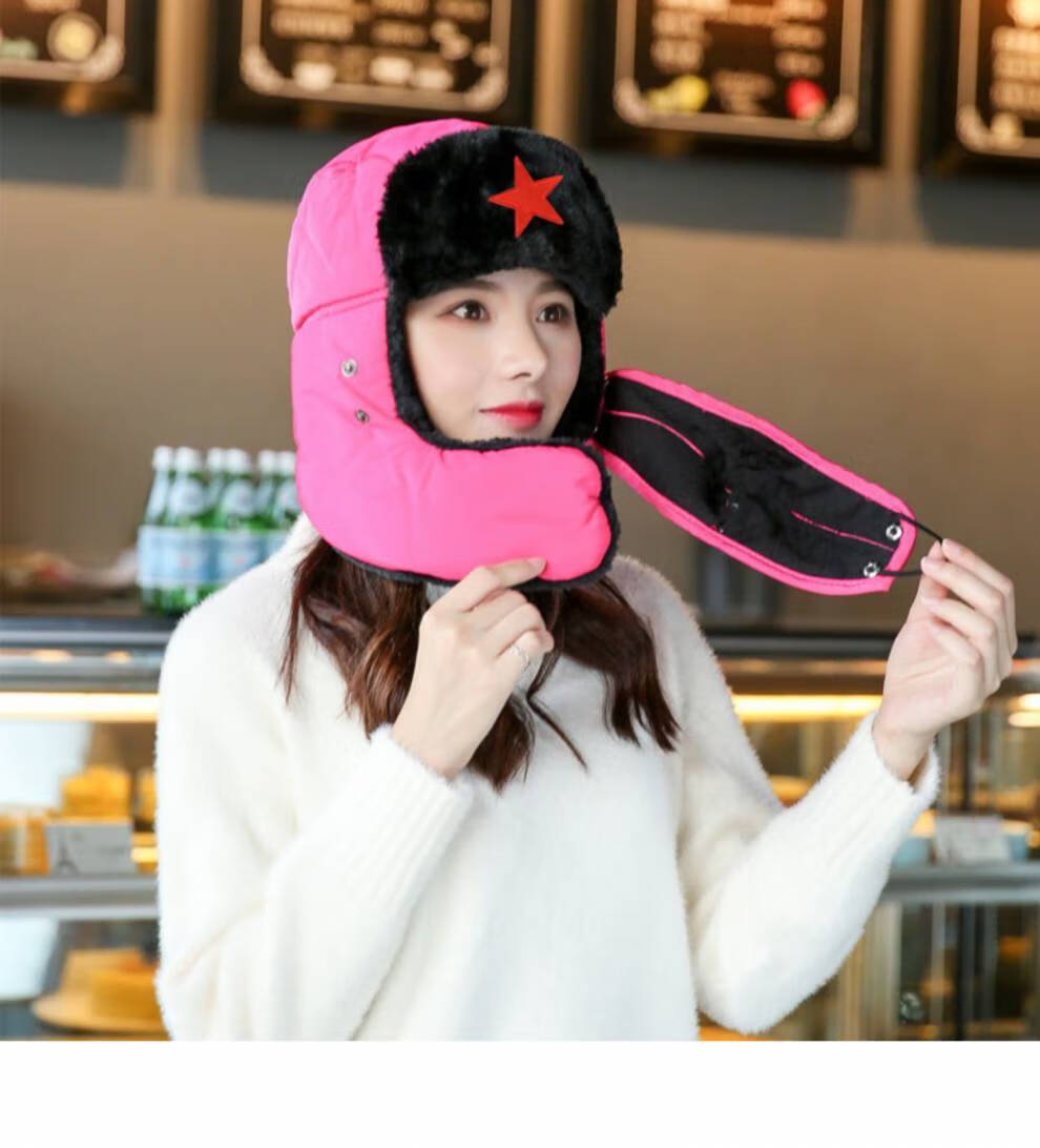 浪莎雷锋帽冬季男五角星火车子女骑防风挡风东北护耳帽秋冬保暖外出
