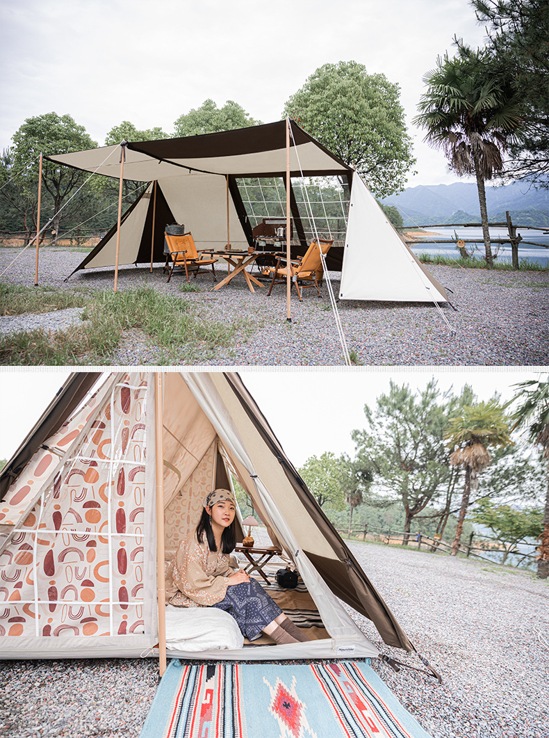 naturehike挪客汉谟棉布帐篷户外露营野营庇护所天幕一室一厅 奶油色