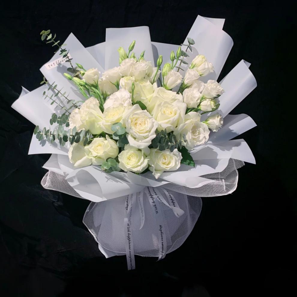 钰尚白玫瑰银叶菊花束浙江同城配送鲜花情侣生日礼物杭州金华绍兴花店