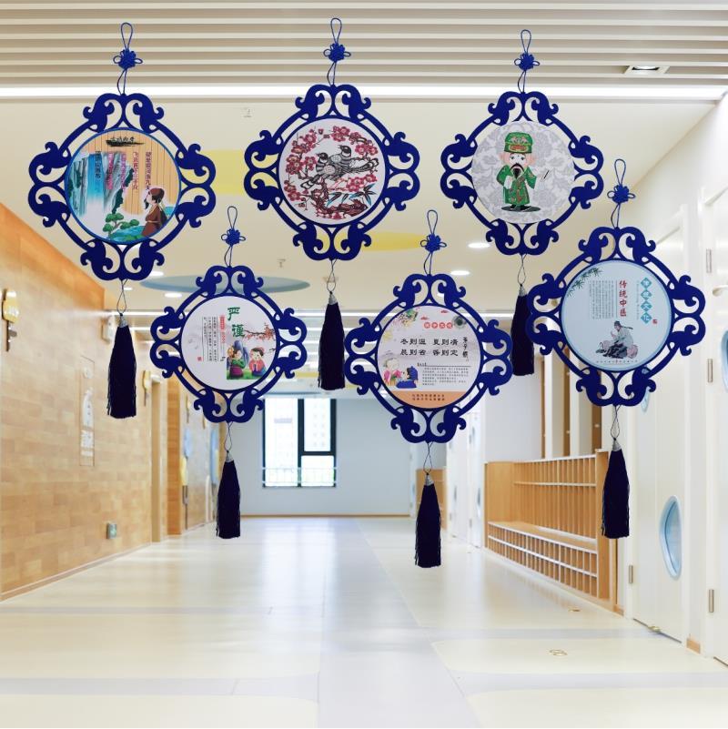 幼儿园走廊教室挂饰创意吊饰国学青花瓷文化中国风店铺墙面装饰幼儿园