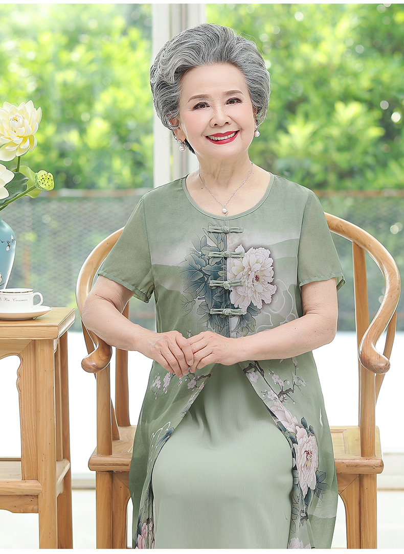 あ夏季新品母亲节中老年人夏装女妈妈连衣裙高贵胖老太太60岁70奶奶