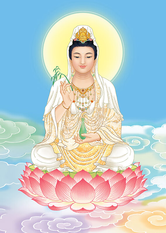 普单南海观音菩萨画像挂画观音画像佛堂供奉挂画观世音菩萨佛像丝绸