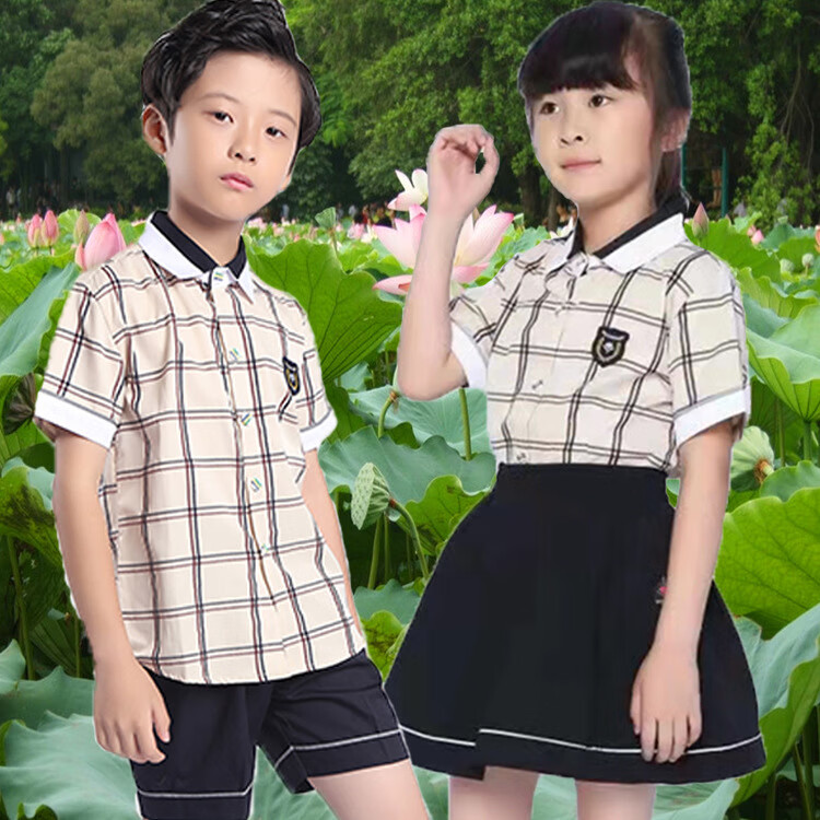 南宁新希望校服中小学生格子衬衫春季秋季长袖黄色统一套装 长裤 2号