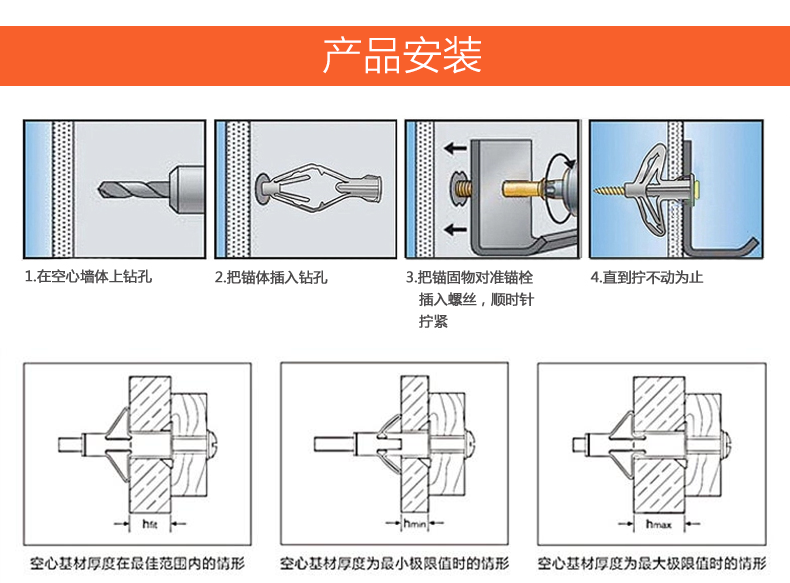 蝴蝶膨胀塞飞机膨胀管窗帘石膏板空心墙用膨胀螺丝塑料螺丝胀管膨胀管