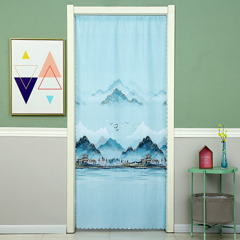 门帘双面图案门帘布艺双面印花卧室家用隔断装饰帘遮挡风水帘免打孔可