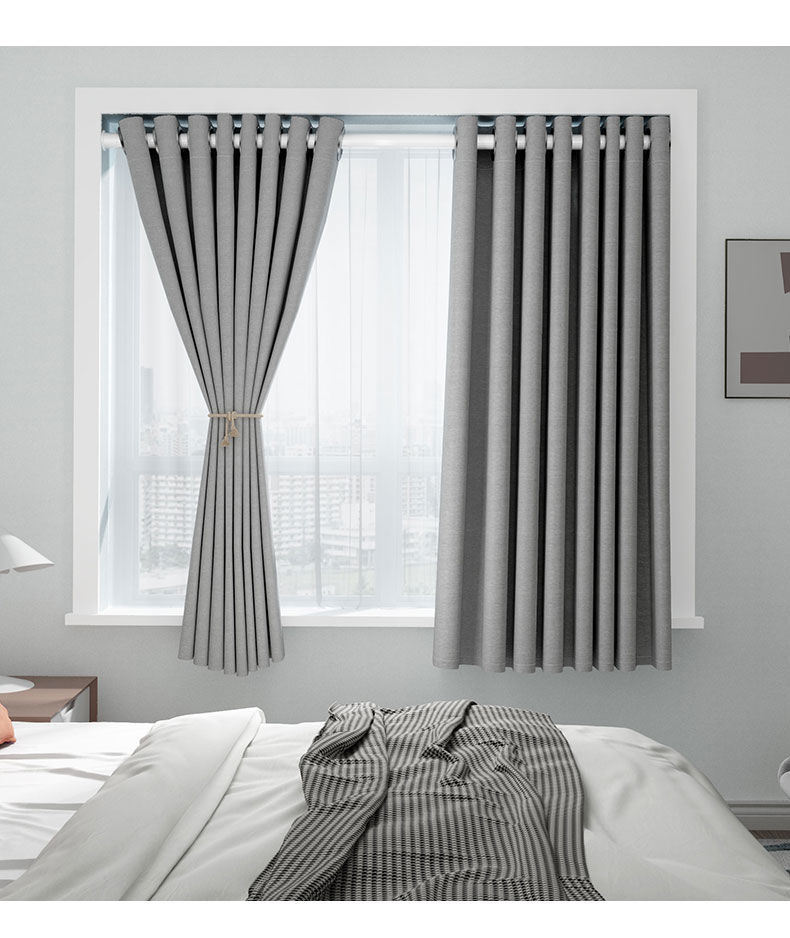 遮光窗帘免打孔安装伸缩杆窗帘杆窗帘一整套飘窗卧室家用简易全简易