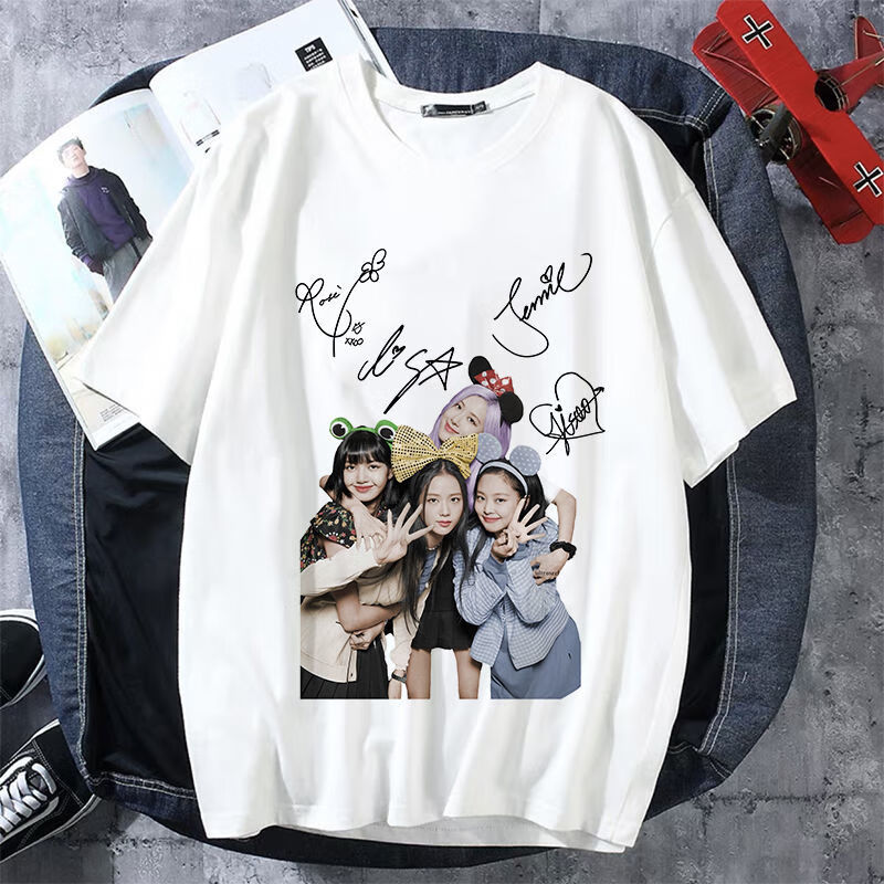 blackpink应援t恤 韩女团粉墨blackpink短袖应援衣服男rose打歌服同款