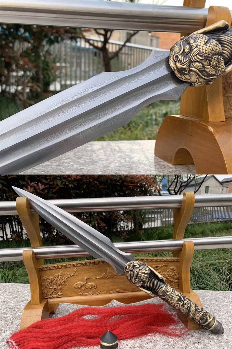 红缨枪 龙泉市霸王枪花纹钢枪头长矛古代冷赵云枪红缨枪未开刃 青色