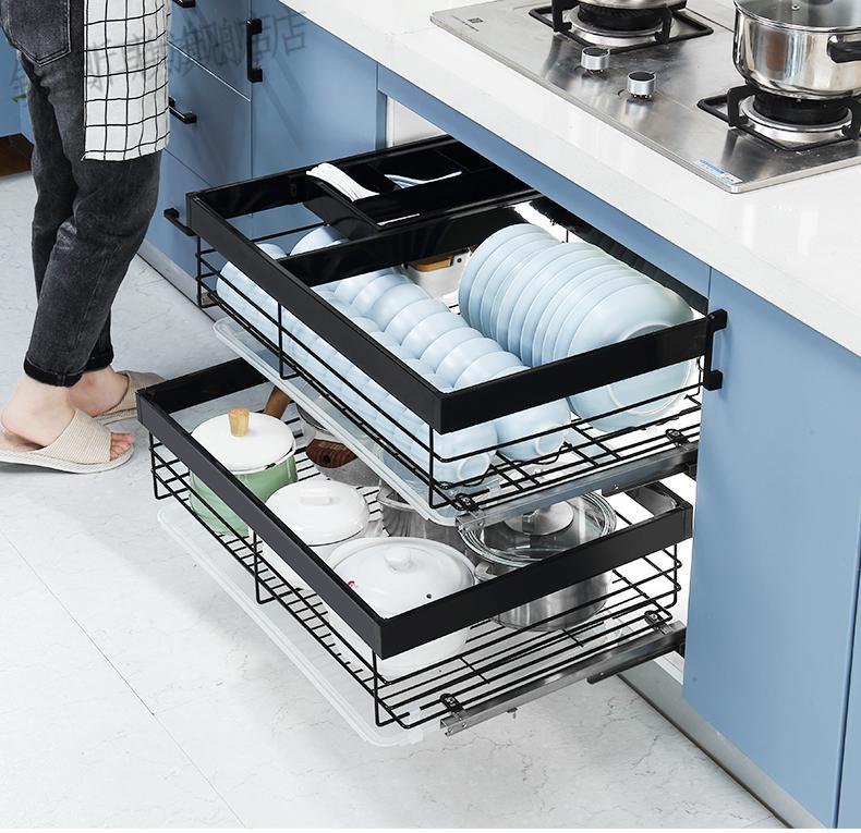 锅篮碗篮加深拉篮 厨房橱柜304不锈钢双层碗篮抽屉式收纳碗柜调味内