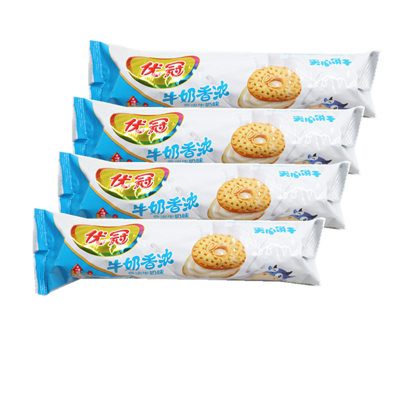 亿滋优冠香浓牛奶味饼干营养早餐办公儿童休闲零食100g单片牛奶味6袋