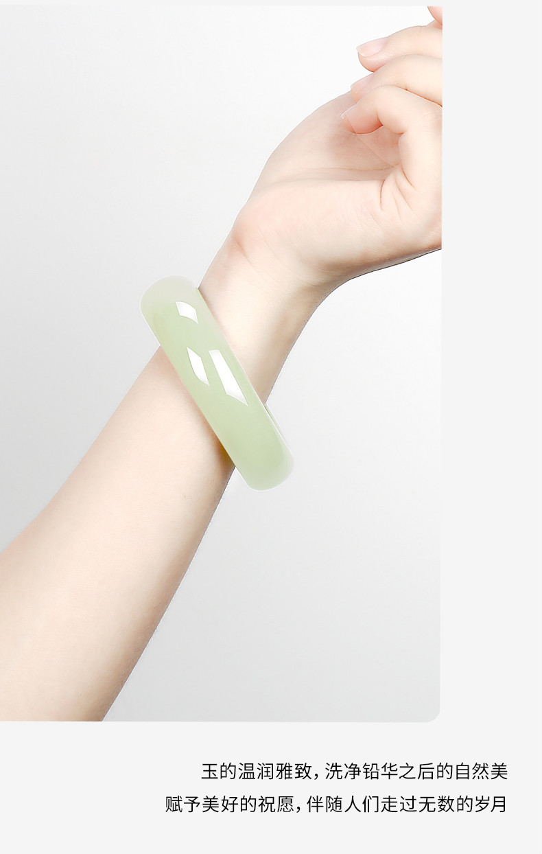 丹普和田玉手镯女鸭蛋青青玉手镯宽条天然玉石手镯少女纪念日生日礼物