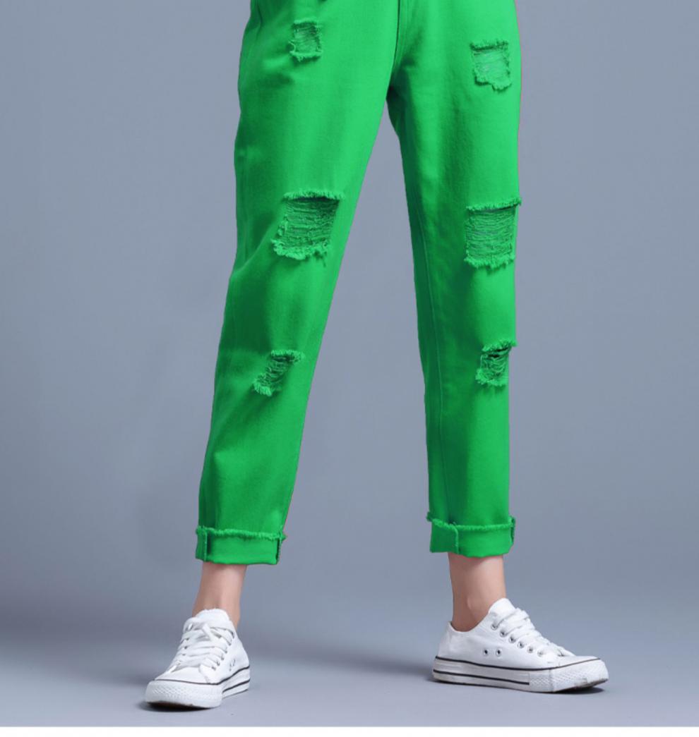 kmck香港潮牌绿色高腰牛仔裤女夏季2022年新款哈伦裤宽松显瘦高街潮
