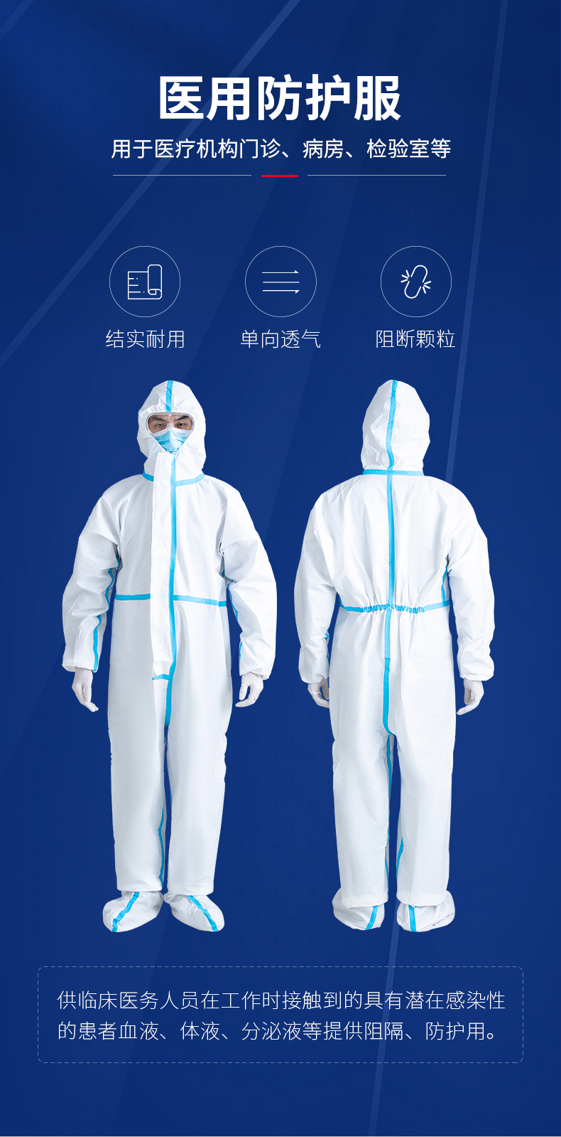 若硕医用防护服一次性医护连体全身防飞沫隔离服隔离衣飞机用医用防护