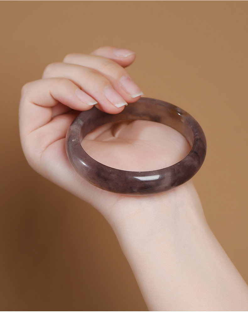 双盈喜 新疆和田金丝玉手镯女紫罗兰加宽玉镯子叮当镯宽版阿勒泰福海