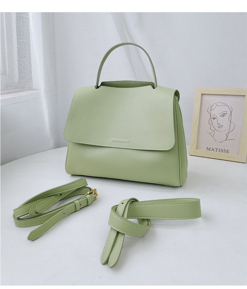 包包女2022新款单肩包大容量托特包小众感软皮百搭斜跨包抹茶绿
