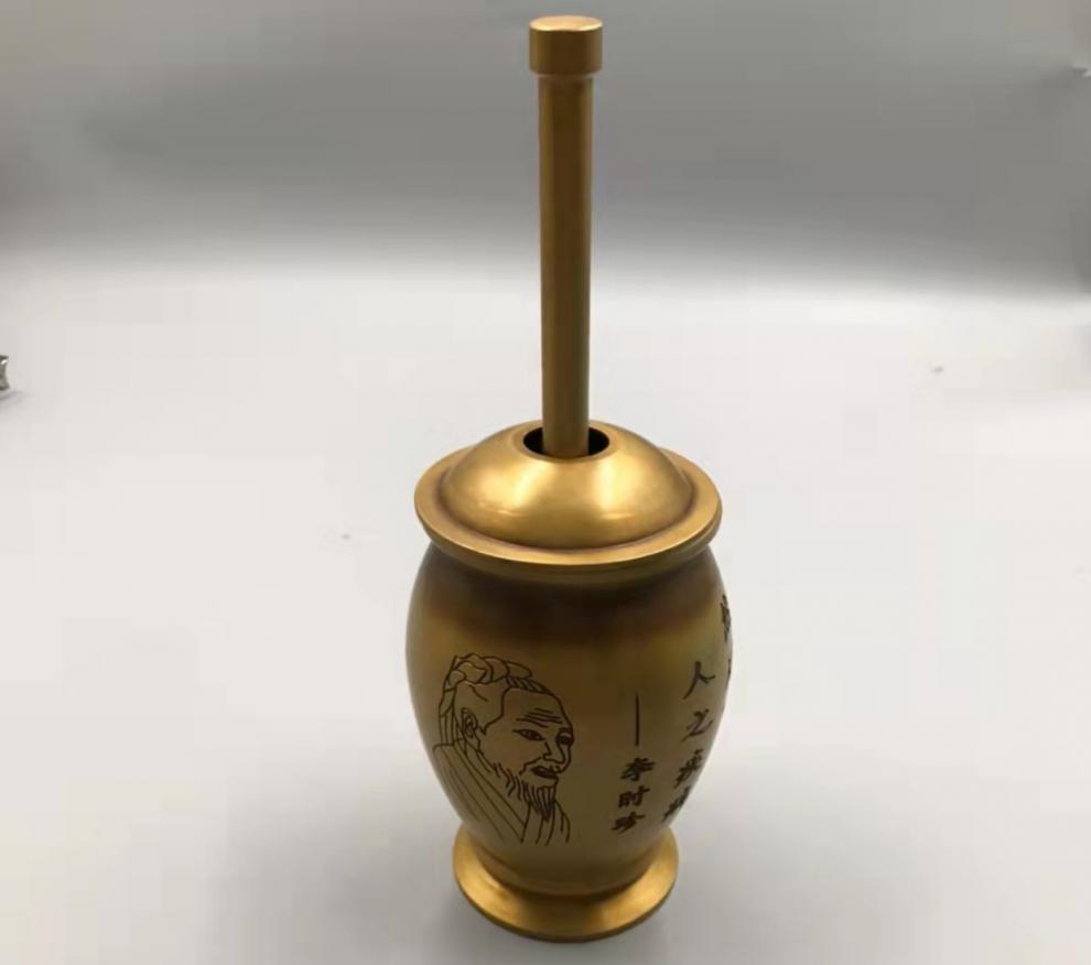 中医研钵 纯铜捣药罐实心华佗中药中医摆件老式铜臼冲筒盅研钵研磨器