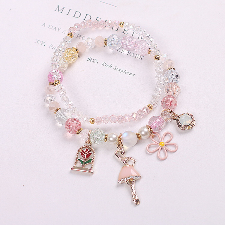 韩版少女心可爱芭蕾舞女孩串珠水晶手链女森系简约闺蜜礼物手环 蓝色