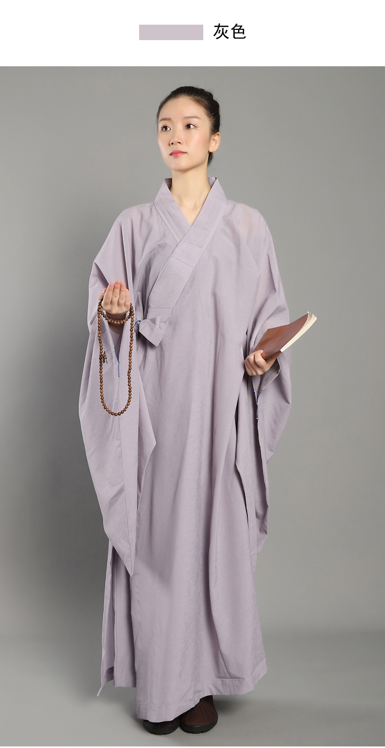 海清居士服男女麻纱不透明纯色大袖子长袍出家人海清春