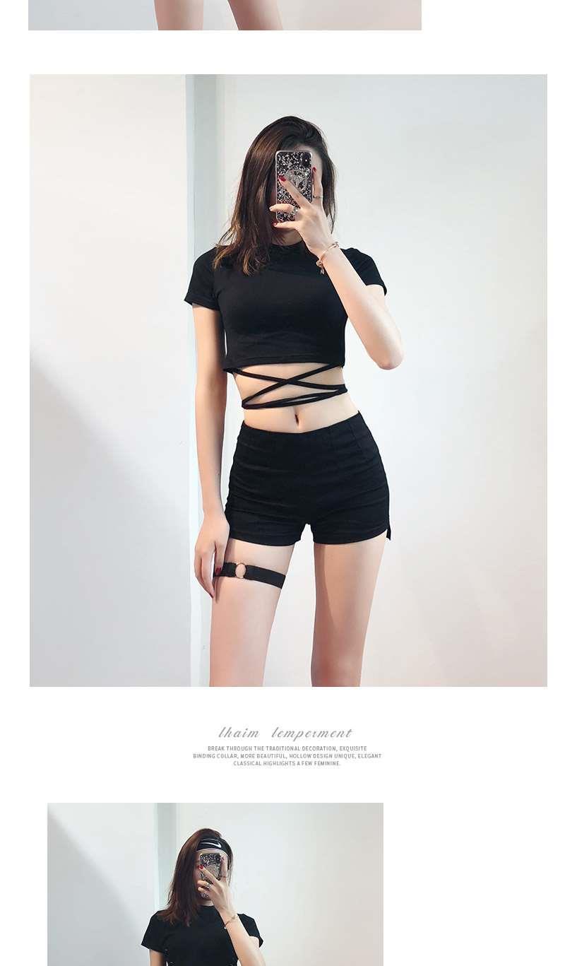 短裤女夏新款高腰圆环跳舞蹦迪a字显瘦紧身包臀运动热裤ins火03上衣