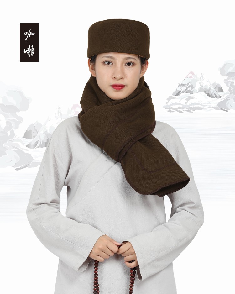 出家人僧冒僧帽和尚帽冬季加绒帽子围巾两件套尼姑帽围脖披肩复古绒帽