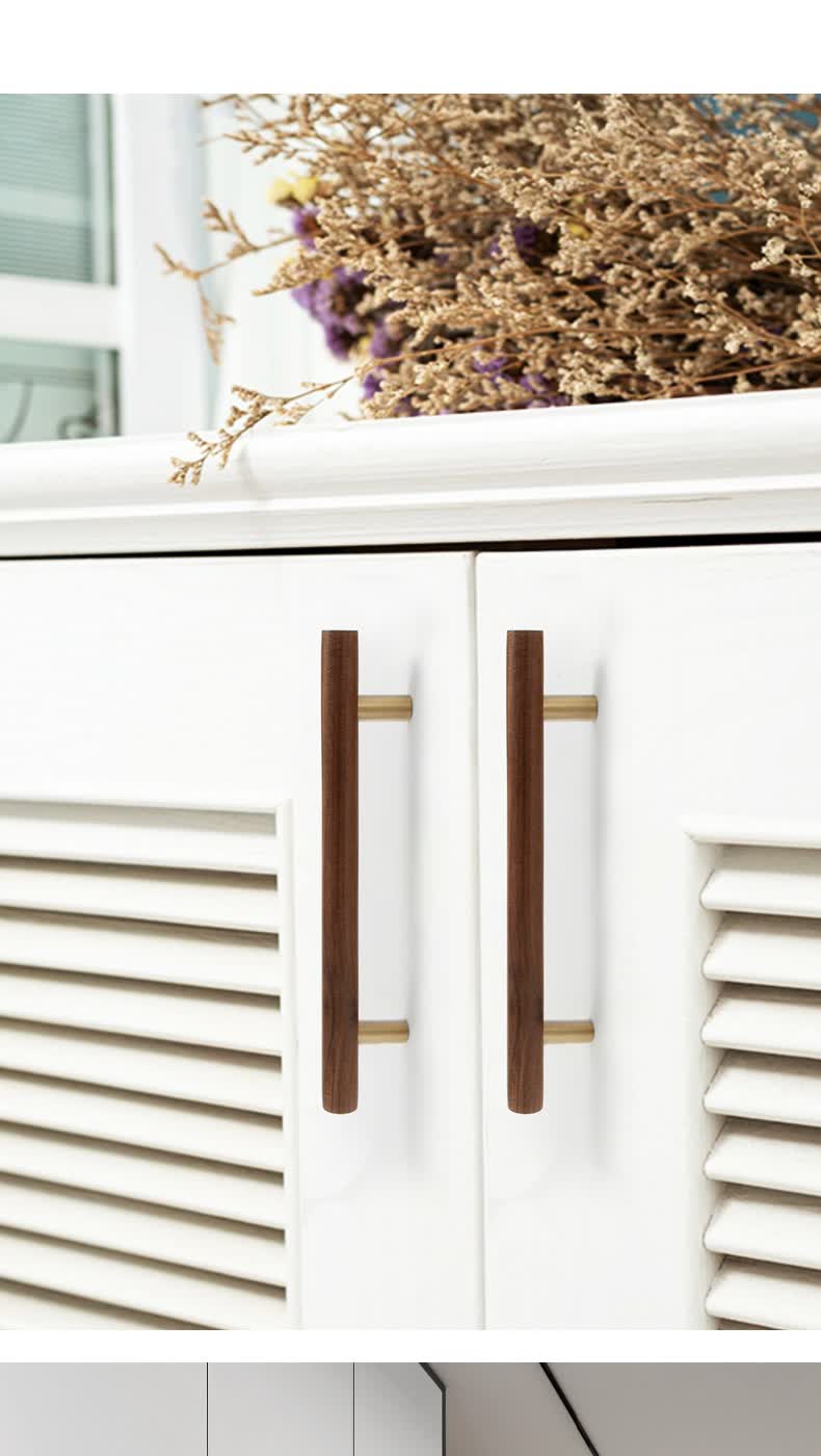 定制衣柜门拉手门把手原木拉手北欧胡桃木柜门拉手现代简约实木头木质