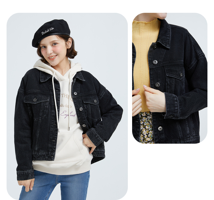 eland衣恋春季衣恋官方集团依恋复古个性简约单排扣牛仔外套夹克女