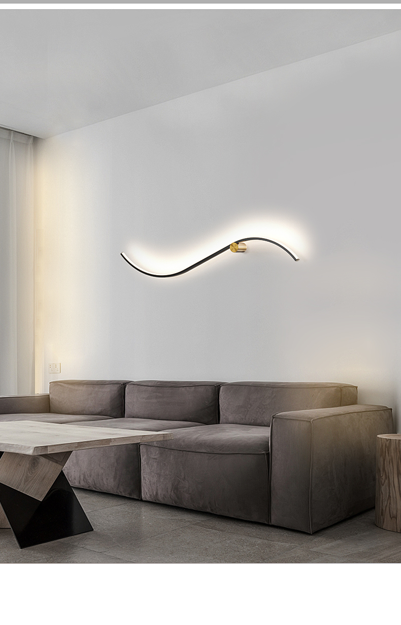 小米mi生态适用于长条壁灯创意极简s形卧室床头灯北欧现代简约轻奢