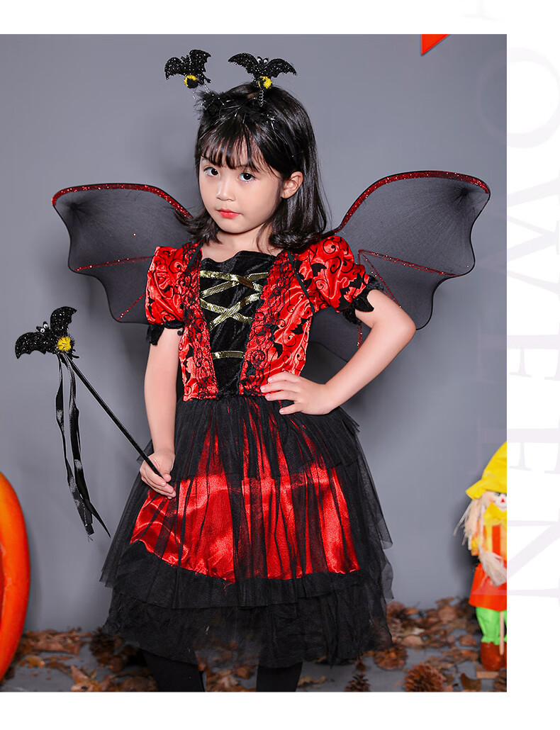 万圣节服装 儿童小女孩吸血鬼翅膀幼儿园衣服女童服饰装扮道具裙子