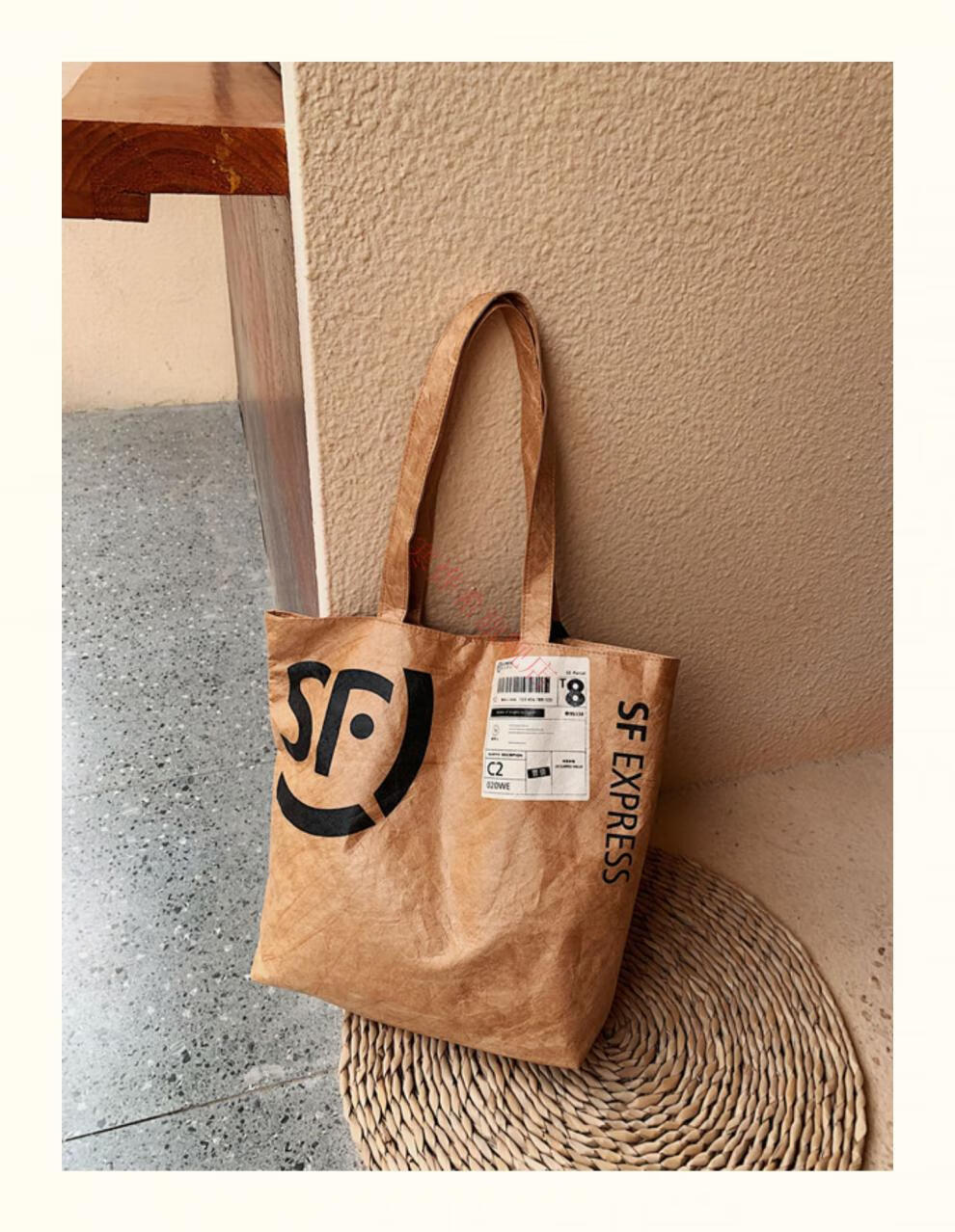 顺丰包包杜邦纸纸袋斜跨女夏牛皮纸包大容量单肩手提2021网红顺丰包包