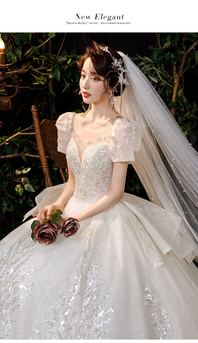 璨玥法式主轻婚纱2022新款气质新娘宫廷在逃公主高端超仙拖尾小个子